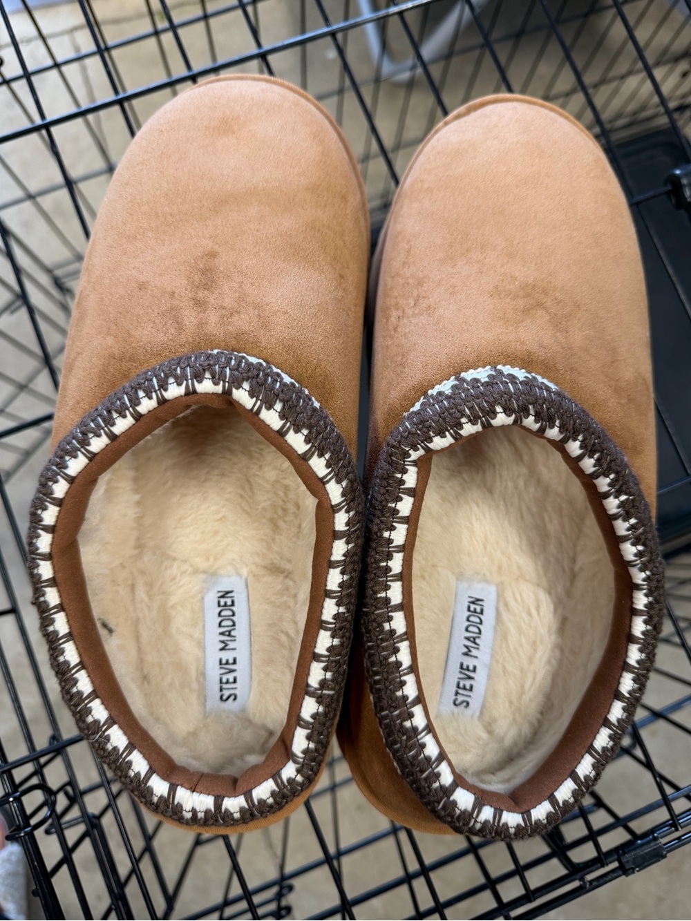 Steve Madden Tan Faux-Suede Slip-On Slippers with Cream Lining